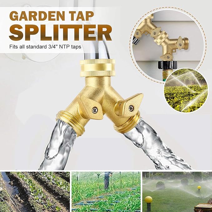 Heavy Duty Garden Faucet Splitter Hose Splitter (2-Way Brass)