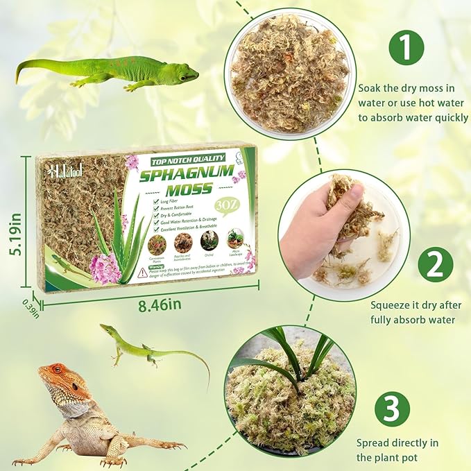 Halatool Sphagnum Moss, 3OZ(4QT) Natural Sphagnum Moss for Plants, Premium Long Fiber Dried Sphagnum Peat Orchid Moss for Repotting Carnivorous Succulents Garden Flowers Terrarium and Reptiles