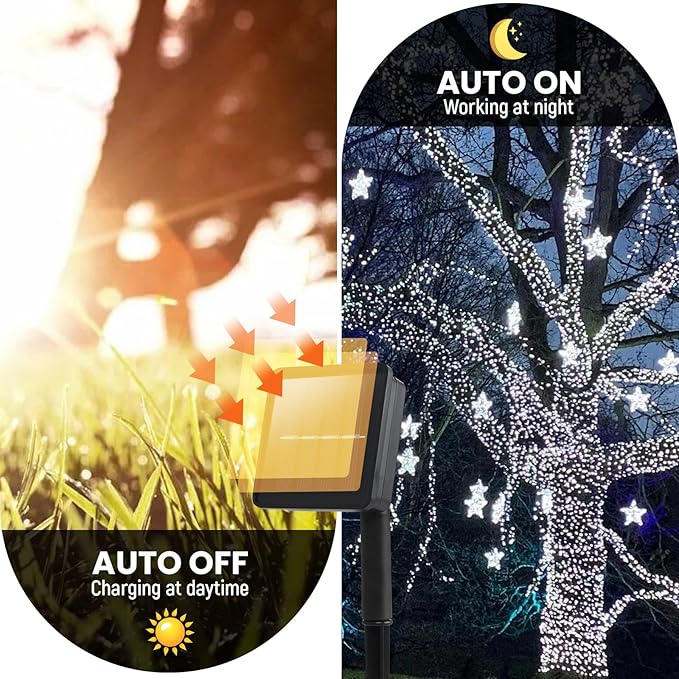 Solar String Lights Outdoor, 2 Pack 200 Led Solar Fairy Lights for Outside Waterproof 145ft Cool White Solar Lights 8 Lighting Mode Solar String Lights for Outside,Garden,Courtyards,Trees