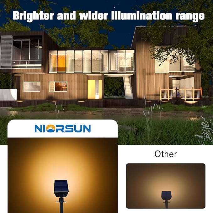 NIORSUN Solar Spot Lights Outdoor,23 LEDs Landscape Lighting with Auto On/Off and 3 Lighting Modes, IP67 Waterproof Spotlights,Outdoor Solar Lights for Yard Garden,6 Pack(Warm White)