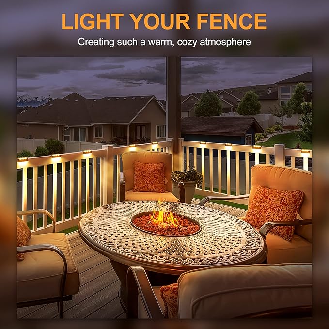 SOLPEX Solar Fence Lights, 6 LEDs Solar Lights Outdoor Waterproof Solar Powered for Deck, Stair, Front Porch, Balcony, Walkway, Garden, Yard, Patio, Pool Decor, IP65 Waterproof (12 Pack, Warm White)