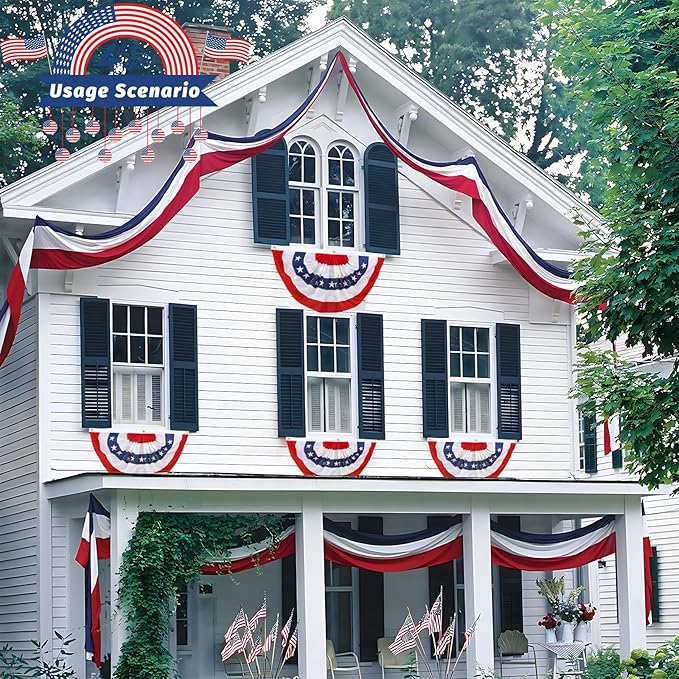 2x4 Ft American Pleated Fan Flag Bunting,Patriotic Bunting Embroidered Stars for Outside,Red White and Blue Decorations for 4th of July Independence Day Memorial Day 1pcs