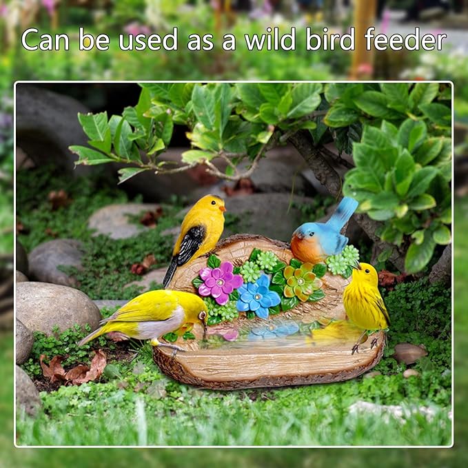 Gifts for Mom Solar LED Light Bird Statue Garden Art Decorations Balcony Bird Feeder Resin Stone Sculptures Women's Succulent Night Lights
