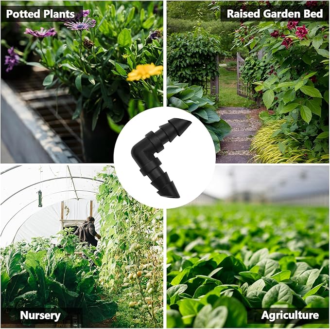 60 Pack Drip Irrigation 1/4" Barbed Elbow Fittings, Barbed Connectors for 1/4 Inch Irrigation Tubing Drip Line 90 Degree Elbow for Drip Sprinkler Garden Shrubs Systems