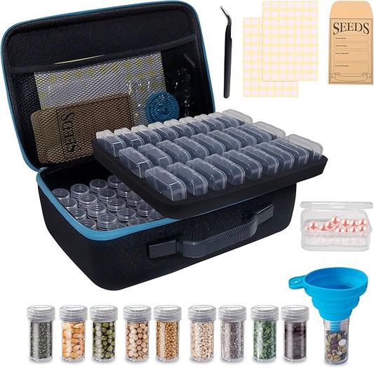 87 Slots Seed Storage Organizer Box with 20 Seed Envelopes, Large Capacity Seed Storage Container with Zipper Bag, Label Stickers, Tweezers, Funnel, Garden Seeds Saver Kit for Vegetable, Flower