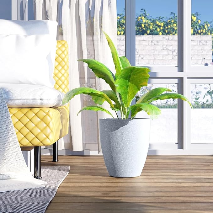 QCQHDU Plant Pots Set of 2 Pack,10 Inch Plant Pot for Indoor and Outdoor Plants with Drainage Hole,Flower Pots Modern Decorative Planter for Garden Plants (Sandy)