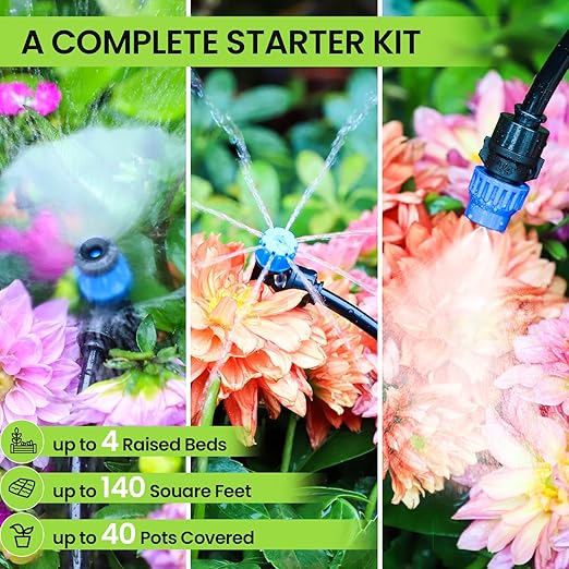 Bonviee 230FT Drip Irrigation System with Quick Connector, New Automatic Drip Irrigation Kits for Garden Raised Bed- A Complete Watering System with 5/16“ and 1/4'' Tubing, Drip Emitters