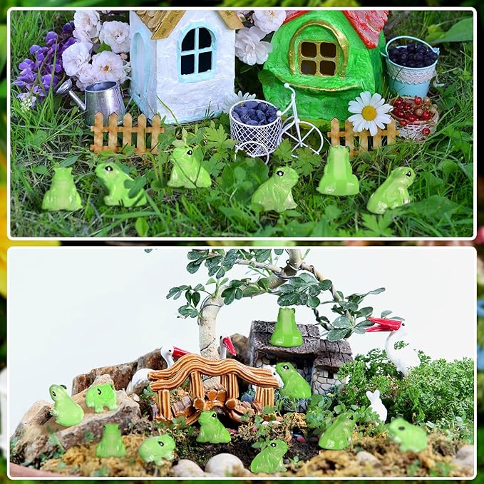 Shappy 70 Resin Mini Frogs Miniature Figurines Animals Glow in The Dark Tiny Frogs for Garden Landscape Micro DIY Ornament Accessories Home Decor