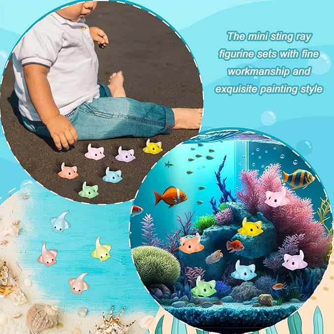 60 Pcs Miniature Sting Ray Figurines Mini Manta Ray Figure Realistic Resin Sting Ray Cake Topper Mini Sting Ray Sea Animal Figurine for Fairy Garden Micro Landscape Decor Cake Topper