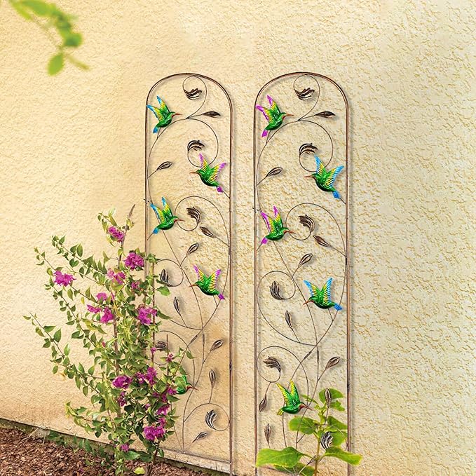 Set of 2 Hummingbird Metal Garden Trellis for Climbing Plants, Decorative Vegetables Flowers Vine Trellis for Outdoor Patio 60'' H x 11'' W