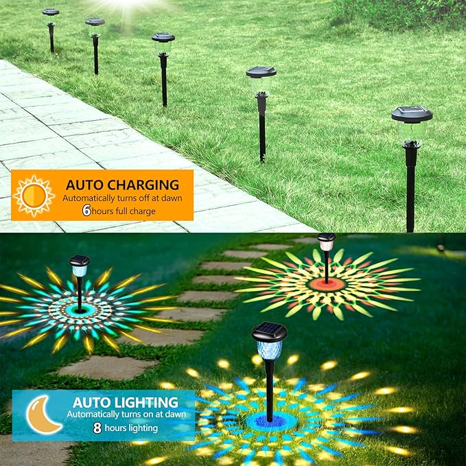 Solar Outdoor Lights,6 Pack Dream Dynamic Solar Pathway Lights,Waterproof Color Changing Solar Walkway Lights Maintain 10 Hours of Lighting for Garden, Landscape, Path, Yard, Patio, Driveway
