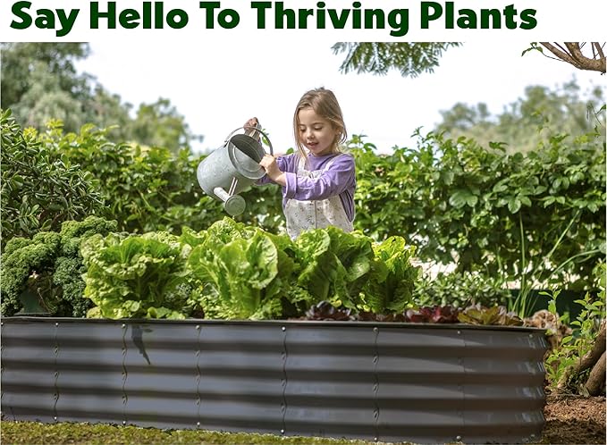 Galvanized Raised Garden Beds Outdoor // 8×4×1 ft Planter Raised Beds for Gardening, Vegetables, Flowers // Large Metal Garden Box // Patented Tool-Free Design (Gray)