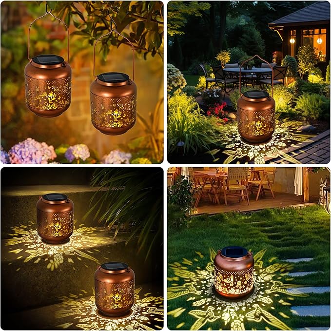 Solar Lanterns Outdoor Waterproof, Hummingbird Solar Lights Outdoor, Garden Decor Hanging Metal Lantern, Garden Lights for Yard/ Patio/Porch/Lawn, Decorative Gifts for Mom/Women