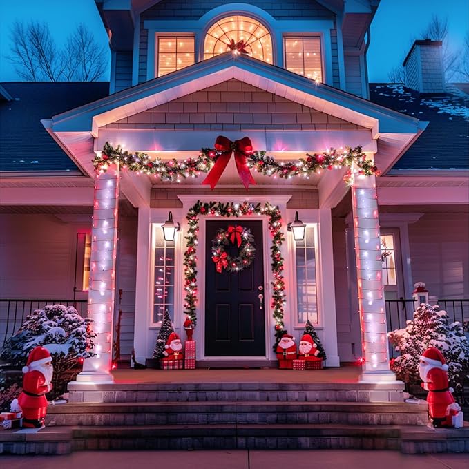 JMEXSUSS 400 LED Red and White String Lights Outdoor, 8 Modes Christmas String Lights Outdoor,132ft LED Lights Plug in for Christmas Tree Party Decorations