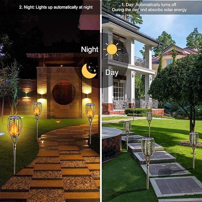 Solar Torch Light 4 Pcs Solar Lights Outdoor 96 LED Upgraded Waterproof Landscape Garden Pathway Light with Vivid Dancing Flickering Flames Auto On/Off Dusk to Dawn for Garden Pathway Yard Decoration