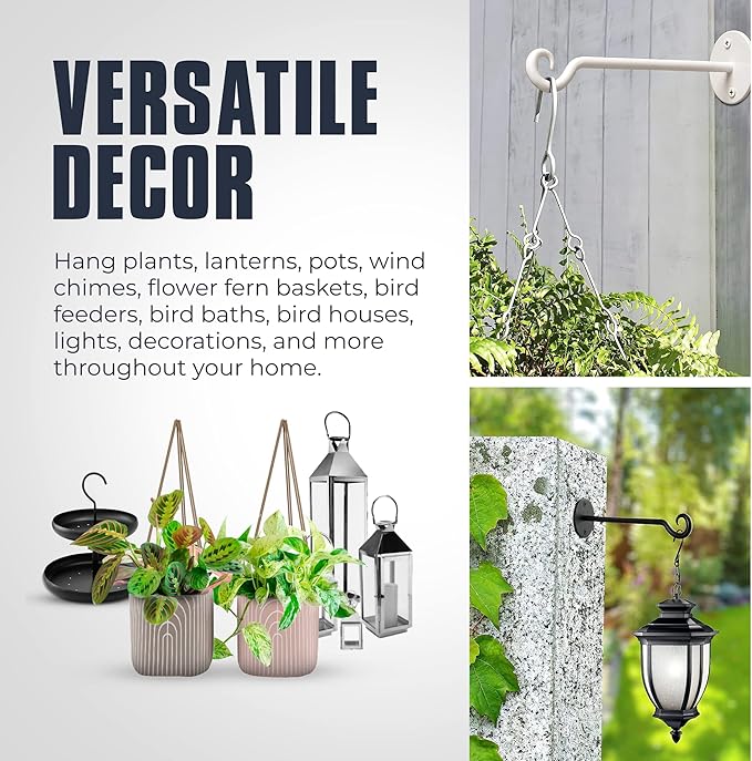 Monarch Abode Wall Mount Plant Hook Premium Metal Decorative Hanging Bracket for Plants Bird Feeders Planters Home Decor, Heavy Duty, 7.5 inch, Set of 2, Black