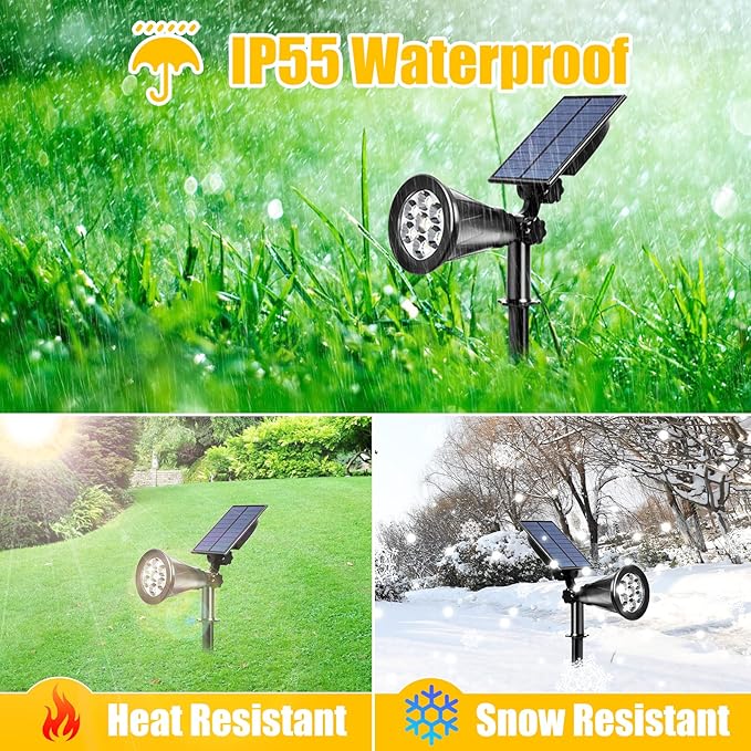 T-SUN Solar Spot Lights Outdoor, 7 LED Solar Landscape Spotlights Wall Lights Auto ON/Off Waterproof Solar Lights for Tree, Patio, Yard, Garden, Driveway, Pool Area(Yellow- 2 Pack)