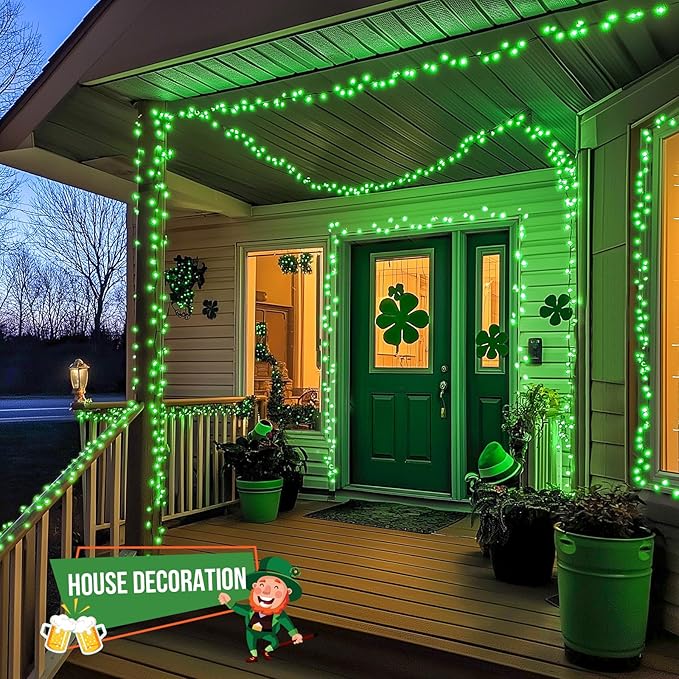 JMEXSUSS 500 LED Green St Patricks Day Lights, 8 Modes Christmas Lights Outdoor Plug in, 173ft Green String Lights for Christmas Party Xmas St Patricks Day Decorations