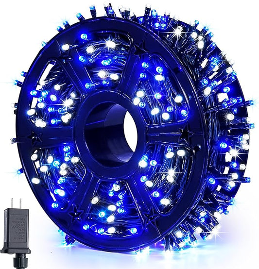 JMEXSUSS 500 LED Blue and White String Lights Outdoor, 173ft 8 Modes LED Christmas Lights Indoor, Waterproof Christmas Twinkle Lights for Tree Holiday Decorations