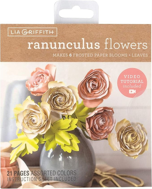 Lia Griffith Frosted Paper Blooms Ranunculus Flowers, 6" x 6.5", Assorted Colors, 21 Count