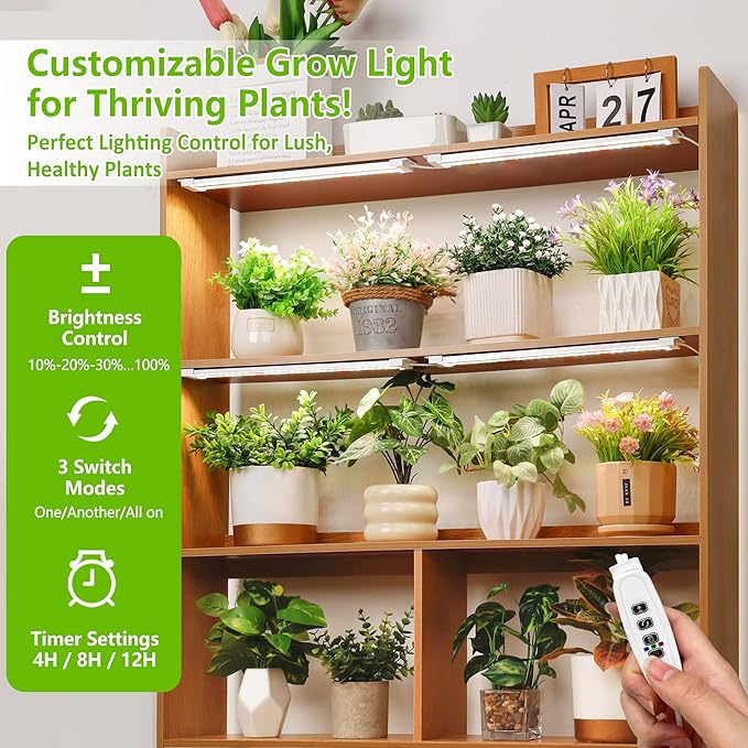 FOXGARDEN Dual-Row LED Grow Lights for Indoor Plants, Full Spectrum 120 LEDs, Grow Light Strip with 4/8/12H Timer, 10 Dimmable Levels & 3 Switch Modes for Growing