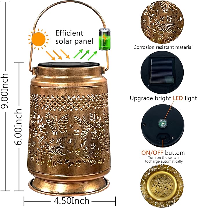 KY&BOSAM Solar Lanterns Outdoor Waterproof Hummingbird & Butterfly Lantern Garden Decor Birthday Gifts for Women Mom Metal Solar Lights Outdoor Lantern Hanging Outside for Yard Backyard Pathway Patio