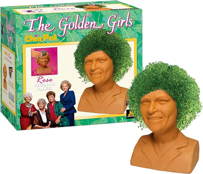 Chia Pet Golden Girls - Rose with Seed Pack, Decorative Pottery Planter, Easy to Do and Fun to Grow, Novelty Gift, Perfect for Any Occasion