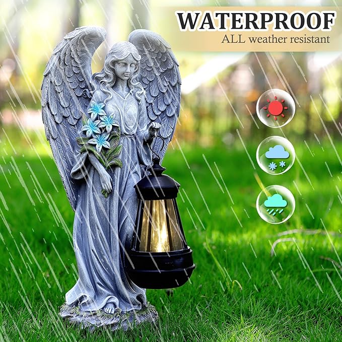 Solar Angel Outdoor Garden Decor Statues – 13.2 inches Solar Outdoor Sculptures for Outside Yard Art Patio Balcony Front Lawn Ornaments Gifts for Mom Grandma Women