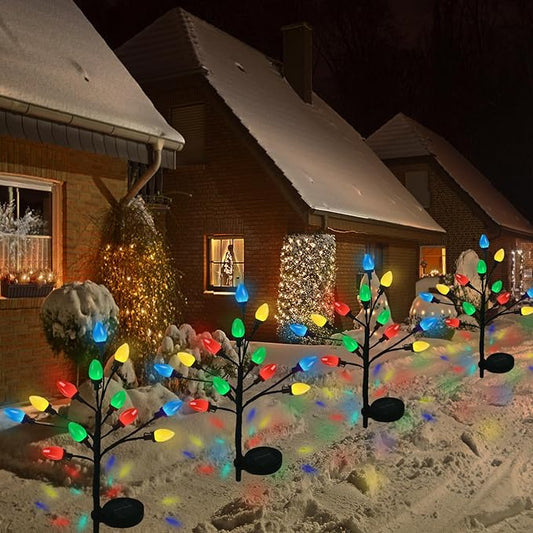 C7 Solar Christmas Pathway Lights - 2 Pack with 24 LED Strawberry Multicolor Lights, 8 Modes - Outdoor Waterproof Christmas Decorations for Garden, Yard, Pathway