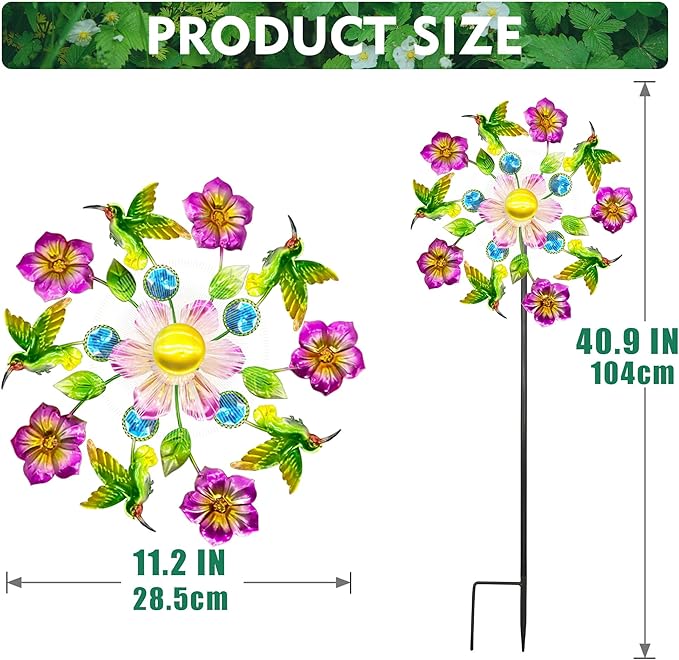 Solar Wind Spinners Outdoors for Yard and Garden - 40 Inch Metal Wind Sculpture, Outdoor Kinetic Windmill with Multi-Color Led Lights for Patio, Lawn & Garden Decoration (Magpies)