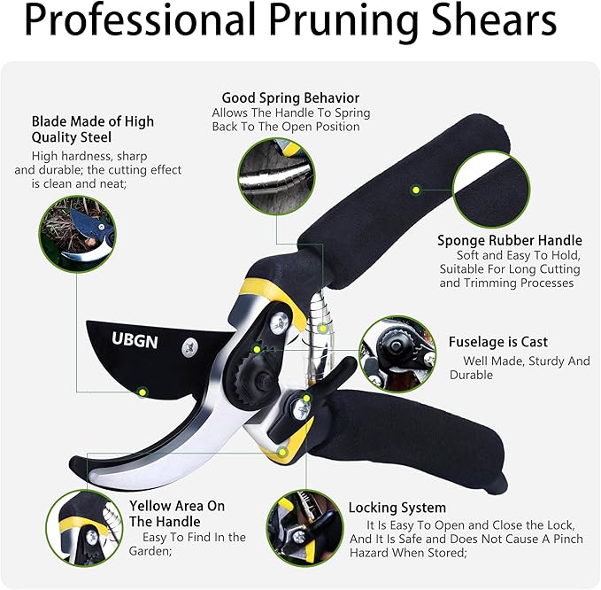 Pruning Shears 8" + Pruning Snips 6.5", Garden Scissors Clippers, Hand Pruners for Gardening