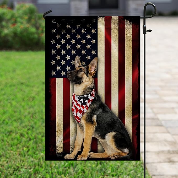 FLAGWIX Flags - German Shepherd American Flag MRPSL196F, Garden Flag (11.5" x 17.5") - USA House Garden Flags Premium Polyester - Decorative Outdoor Flags