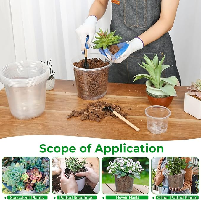 50 Pack 3/4/5/6/7 Inch Clear Plastic Nursery Pots for Succulents, Herbs, Flowers, Vegetable Seedlings, Durable Nursery Pots for Plants with Drainage Holes (3+4+5+6+7 inch)