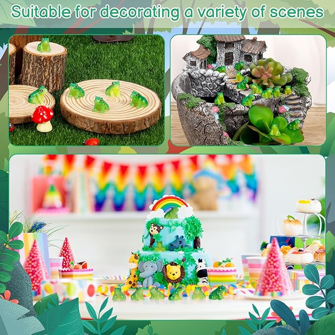100 Pcs Mini Resin Frogs, Cute Green Frog Tiny Frogs Mini Frogs Figurines Miniature Frogs Animals Figurines Ornament for DIY Crafts Landscape Aquarium Dollhouse Fairy Garden Decor Potted