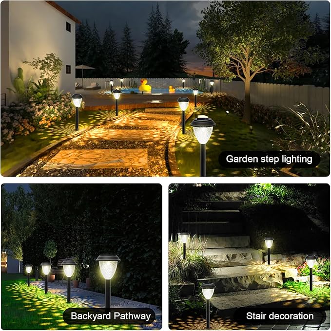 GOODFOEVER Solar Pathway Lights Outdoor, 10 Pack Solar Powered Garden Light Waterproof, Auto On/Off Solar Yard Lights for Lawn Patio Walkway Driveway Decor Landscape Lighting