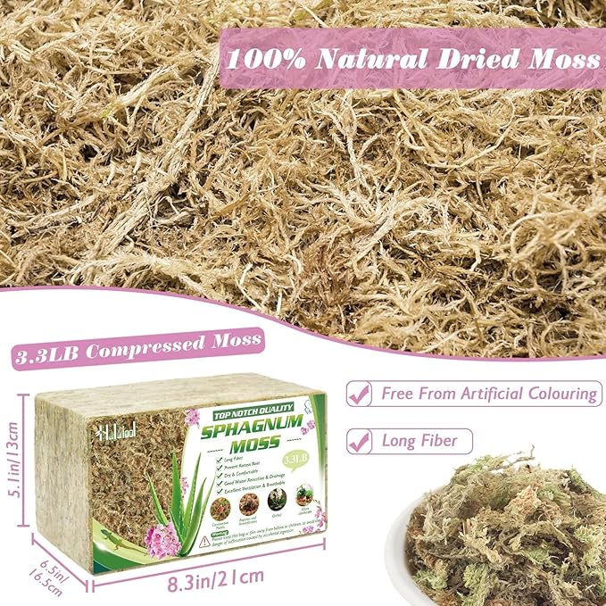 Halatool 3.3LBS Natural Sphagnum Moss for Plants 60 QT Premium Peat Moss Dried Long Fiber Orchid Moss for Orchid Repotting Carnivorous Succulents Garden Flowers Crafts Terrarium and Reptiles