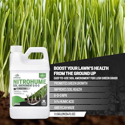 64oz Liquid Lawn Fertilizer - Covers 8,000 sq. ft., NitroHume Nitrogen Liquid Fertilizer for Lawns, Humic for Healthy Soil - Ideal Grass Food for Lawn, Plant Food for Grass Greener Growth