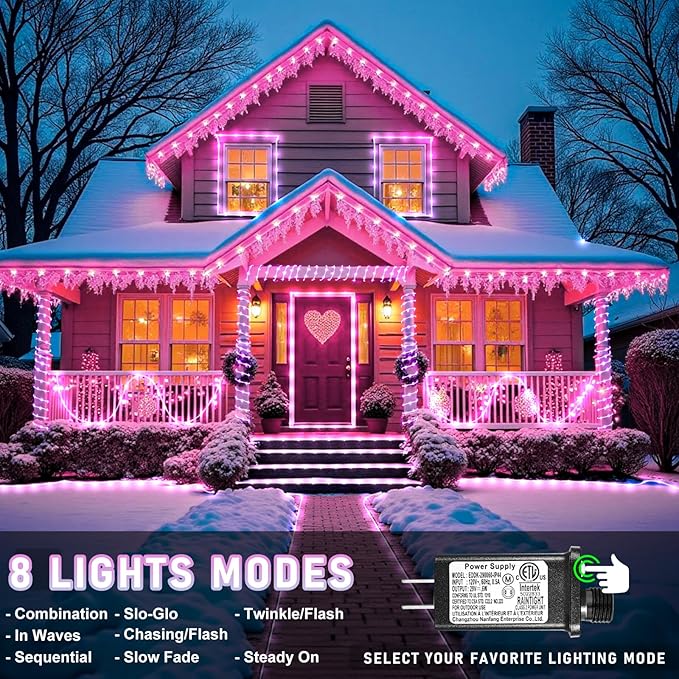 Easter Rope Lights Outdoor, 100FT 300 LED Christmas String Lights with Waterproof 8 Modes, Connectable Clear Tube Twinkle Light for Indoor Bedroom Patio Fence Party Wedding Decorations, Pink