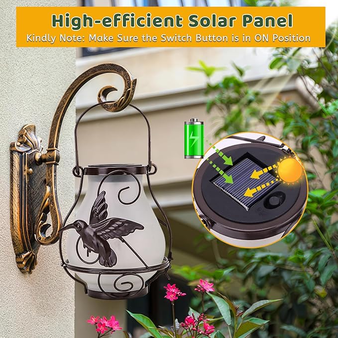 Solar Lanterns, Hanging Outdoor Lantern with Hummingbird LED Flickering Flameless Candles, Solar Lanterns Outdoor Waterproof for Table Party Decorative Yard Pathway (Hummingbird)