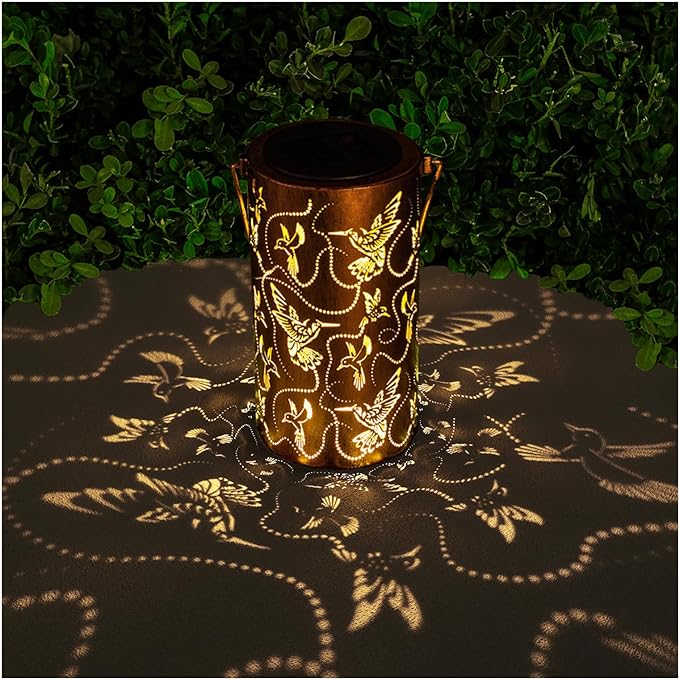 Solar Lanterns Outdoor Hanging Hummingbird Decor Lantern,Waterproof Hollow Out Metal Decorative Garden Light,Graceful Decoration for Patio,Yard,Landscape,Walkway,Festival