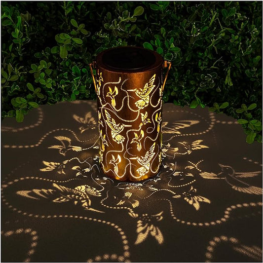 Solar Lanterns Outdoor Hanging Hummingbird Decor Lantern,Waterproof Hollow Out Metal Decorative Garden Light,Graceful Decoration for Patio,Yard,Landscape,Walkway,Festival