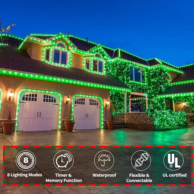 100ft LED Rope Lights Outdoor, 720 LED Connectable and Flexible Tube Lights with 8 Modes, Waterproof LED Rope Lighting for Garden, Patio, Pool, Bedroom, Party, Indoor Outdoor Christmas Decor (Green)