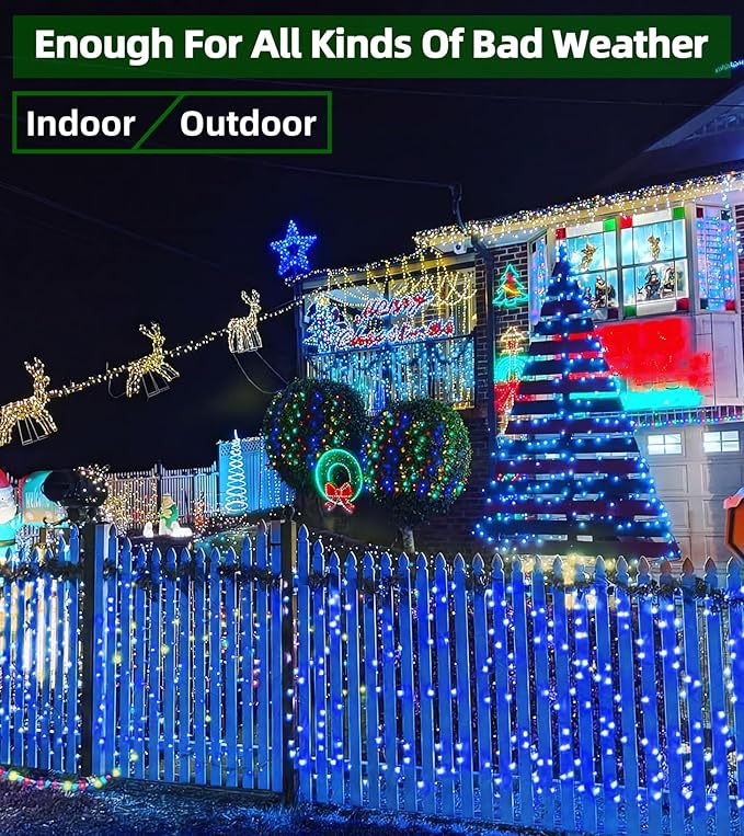 750 LED Outdoor Christmas Lights Decorations, 246ft Green Wire LED Christmas String Lights with Timer Memory, Twinkle Lighs for Indoor Outdoor Xmas Party Christmas Tree Wedding Garden Patio Blue