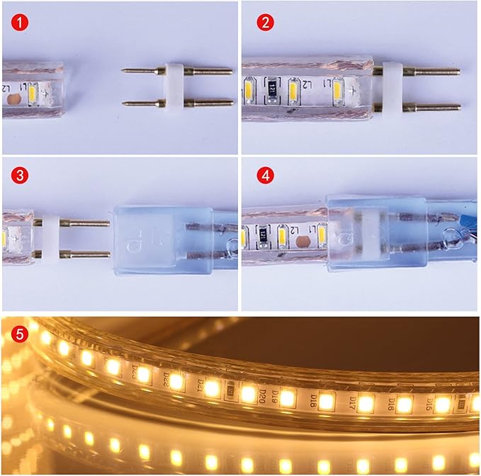 5050-60 Type AC 110-120V LED Strip Lights, Flexible/Waterproof/Dimmable/Multi-Modes LED Rope Light + 23 Keys Remote for Home/Garden/Building Decoration (131.2ft/40m, Warm White 3500K)