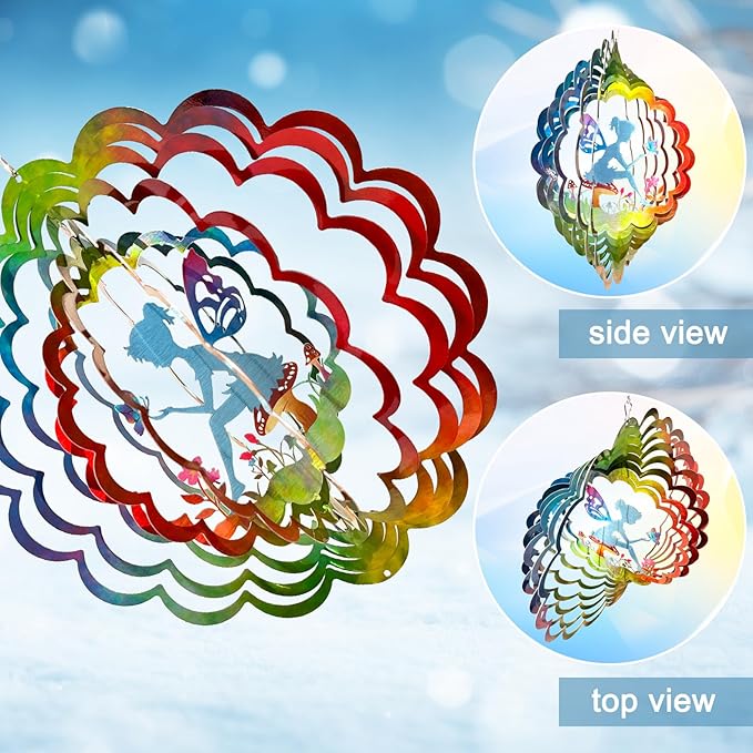 Wind Spinner - Fairy Wind Spinners Outdoor, Hanging Wind Sculpture, 3D Metal Fairy Wind Catcher, Kinetic Garden Decoration Yard Art Decor, Lovely Gifts for Mother Wife Sister Daughter Girl