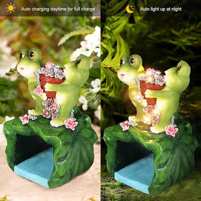 Frog Solar Statues Gutter Downspout Extension Statues Garden Decoration,Animal Resin Statue Outdoor Decor,Downspout Diverter,3"×4" Downspout Extender Diverter Splash Block