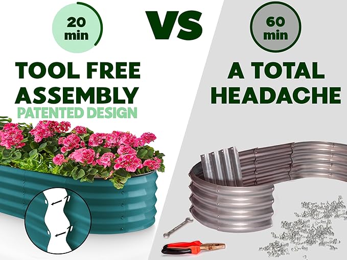 Galvanized Raised Garden Beds Outdoor // 6×3×1 ft (2-Pack) Planter Raised Beds for Gardening, Vegetables, Flowers // Large Metal Garden Box // Patented Tool-Free Design (Turquoise)