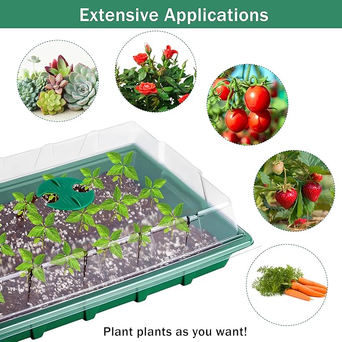 6 Pack Seed Starter Tray Kit with 120 Square Peat Pots for Seedlings, Including Plants Labels, Planting Tools, Growing Trays Plastic Germination Tray Paper Starter Pods for Plant Seeds, Green