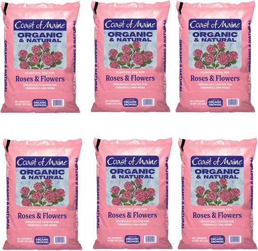 Coast of Maine Roses and Flowers, 20qt (Pack of 6) Organic and Natural Planting Soil for Roses, Annual and Perennial Flowers