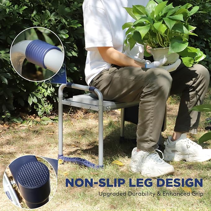 Upgraded Garden Kneeler and Seat with Thicken & Widen Soft Kneeling Pad, Heavy-Duty Foldable Garden Stool with Large Garden Tool Bag, Portable Garden Bench Gardening Gifts for Women, Seniors